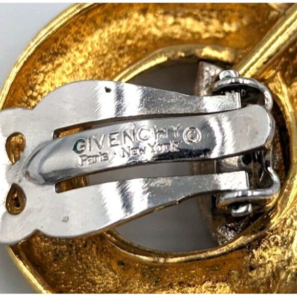Vintage Givenchy Gold-Silver Tone Rhinestone Interlocking Links Clip On Earrings - Picture 7 of 9